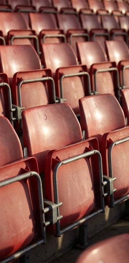 AI-generated illustration of rows of red football stadium seats