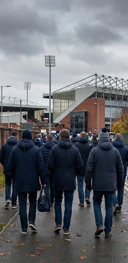 AI-generated illustration of supporters walking towards a football ground